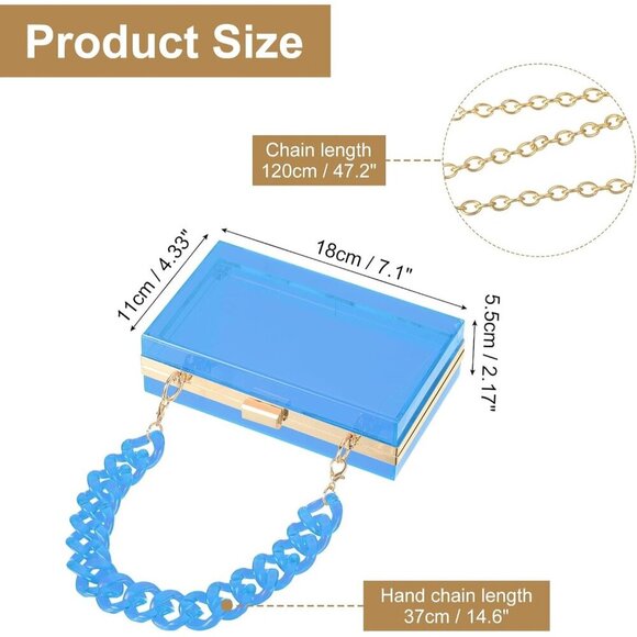 🆕Women Light Blue Acrylic Clear Clutch Bag Square Transparent Crossbody Handbag - Picture 2 of 6